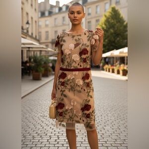 Loren Klairie Delux mesh roses embroidered cocktail dress -new